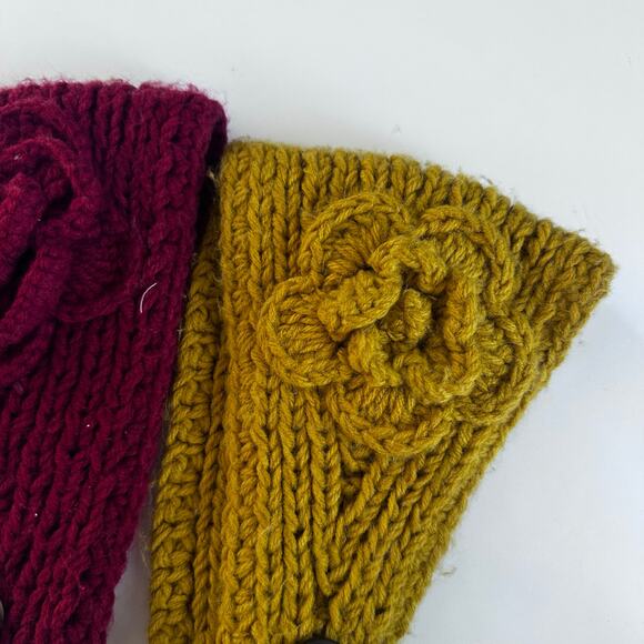 C.C. Knit Flower Headband - Ear Warmer - Red and Yellow - Picture 3 of 7
